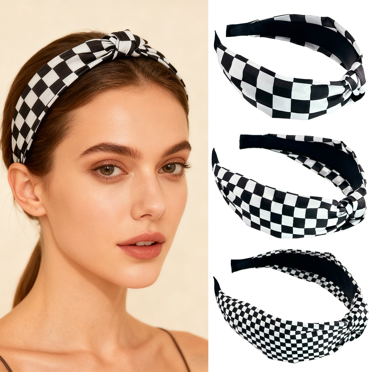 Women Accessories Wholesale China - Diademas a cuadros en blanco y